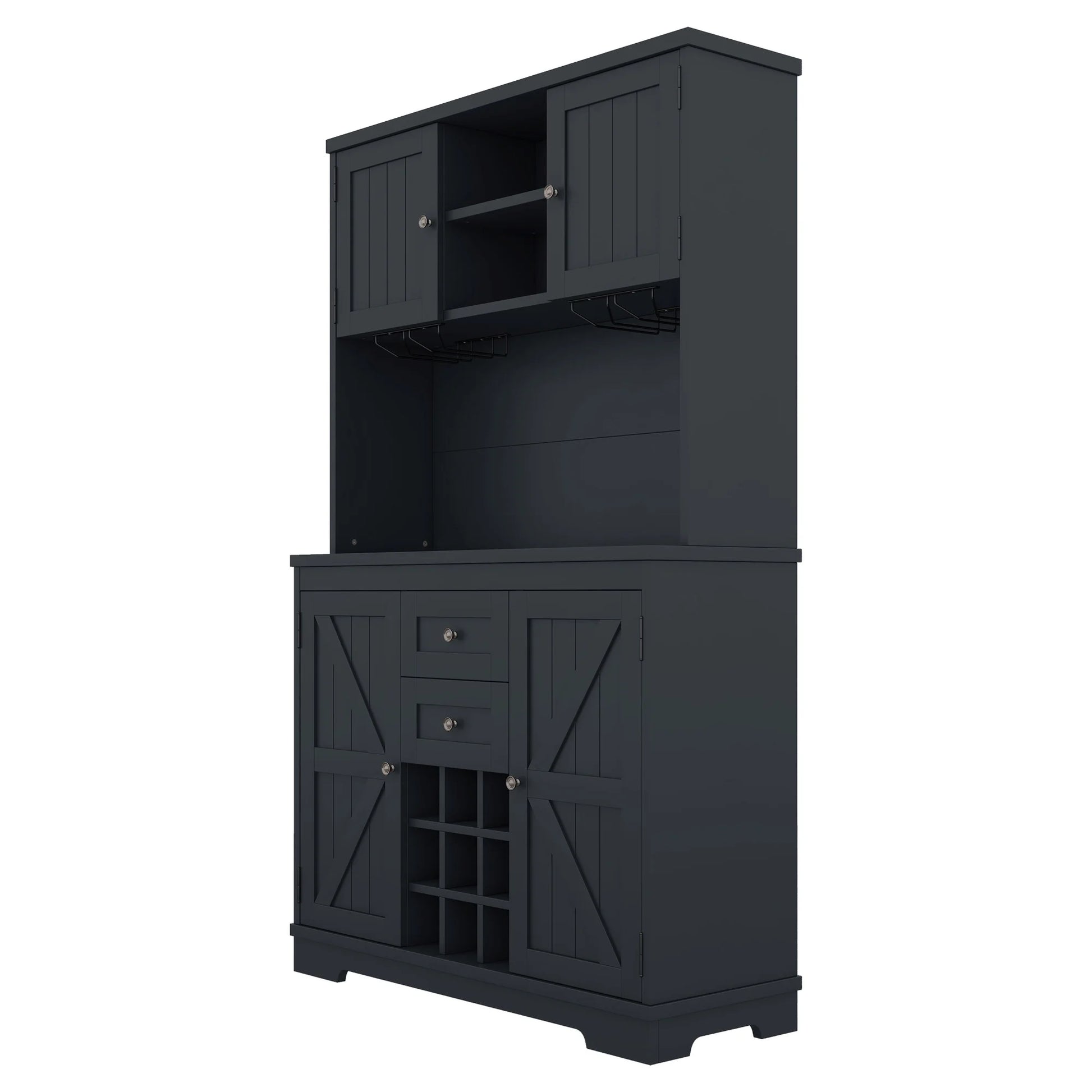 Bellemave 73.8"H Farmhouse Coffee Bar Cabinet with Shelves and Drawers Buffet Cabinet Wine Cabinet with Glass Holder and Wine Rack Tall Kitchen Cabinet for Dining Room, Antique Blue