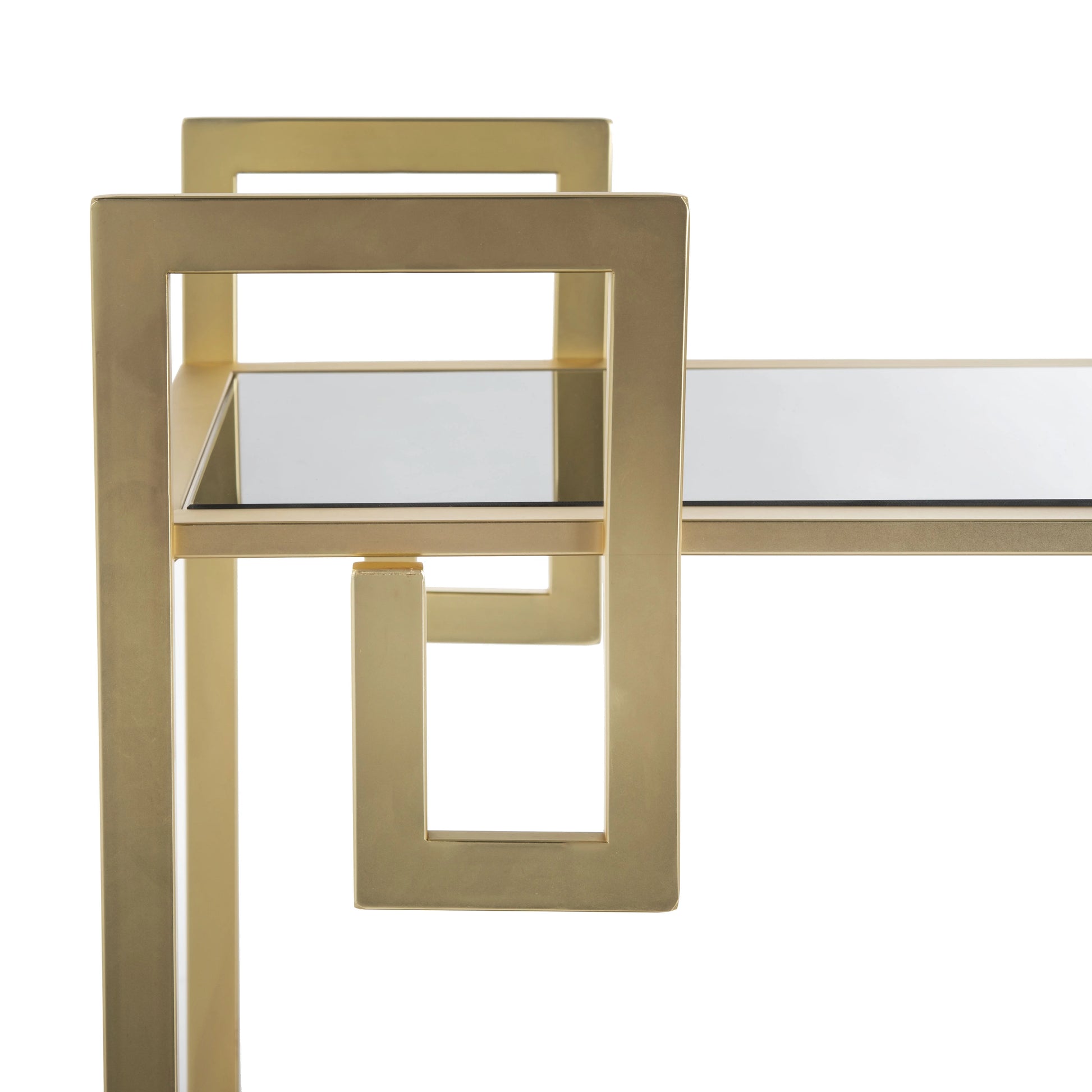 SAFAVIEH Eliza 2 Tier Modern Glam Rectangle Bar Cart with Casters, Brass/Black Glass