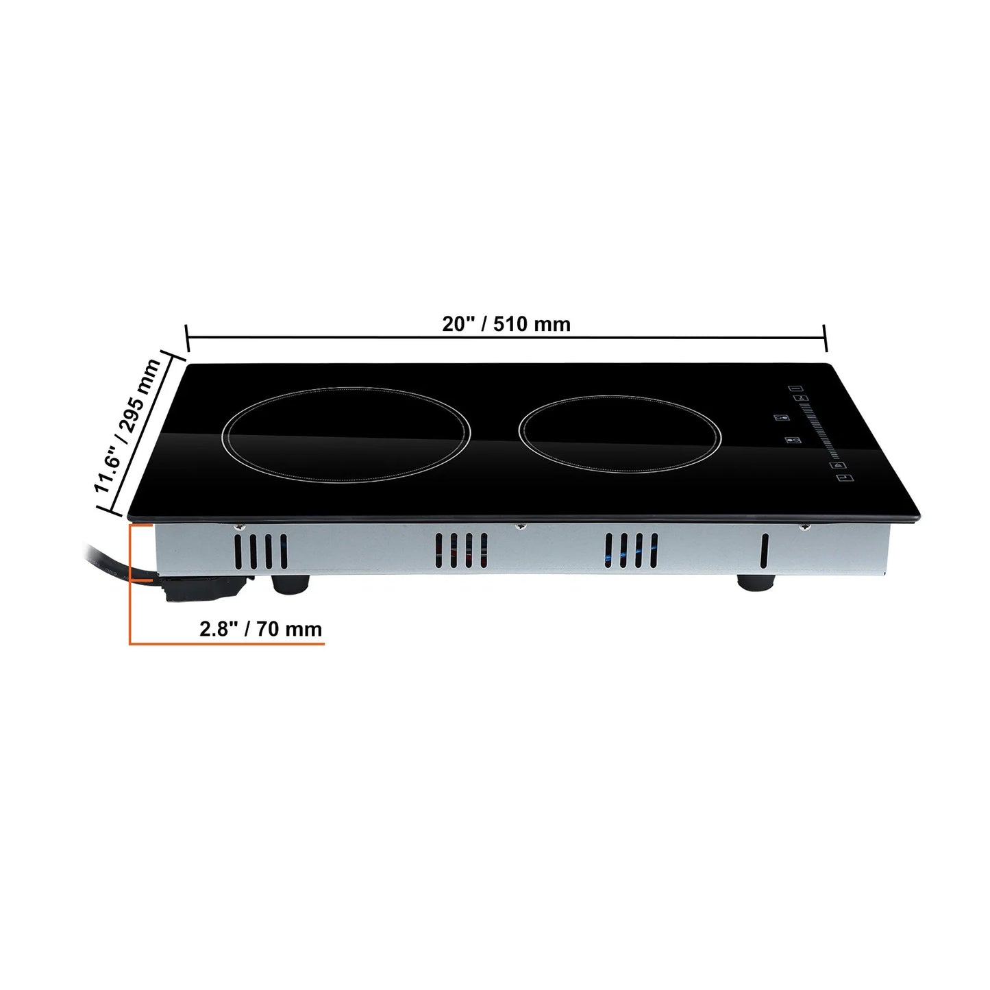 KFFKFF Integrated Electric Cooking Surface, Dimensions 20 x 11.6 inches, Dual Heating Elements, 240V Glass-based Heat Conductor with Sensitive Touch Commands, Inclusive of Timer & Safety Lock for Kid