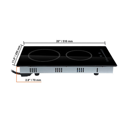KFFKFF 2 Burner Electric Cooktop, 20 x 11.6 inches, 240V 3000W Glass Heat Plate with Touch-Sensitive Controls, Inbuilt Timer and Child Safety Feature, 9 Adjustable Heat Settings for Kitchen