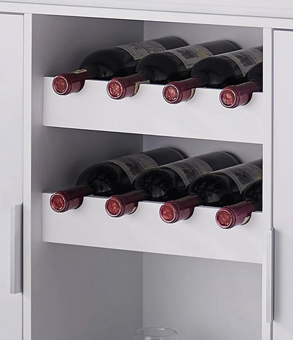Kings Brand Furniture - Wine Bar Storage Cabinet, Sideboard Buffet with Wine and Glass Rack for Kitchen, Living Room, Dining Room (White)