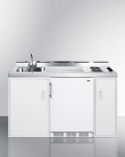 60" Wide All-In-One Kitchenette, White, Glass Cooktop