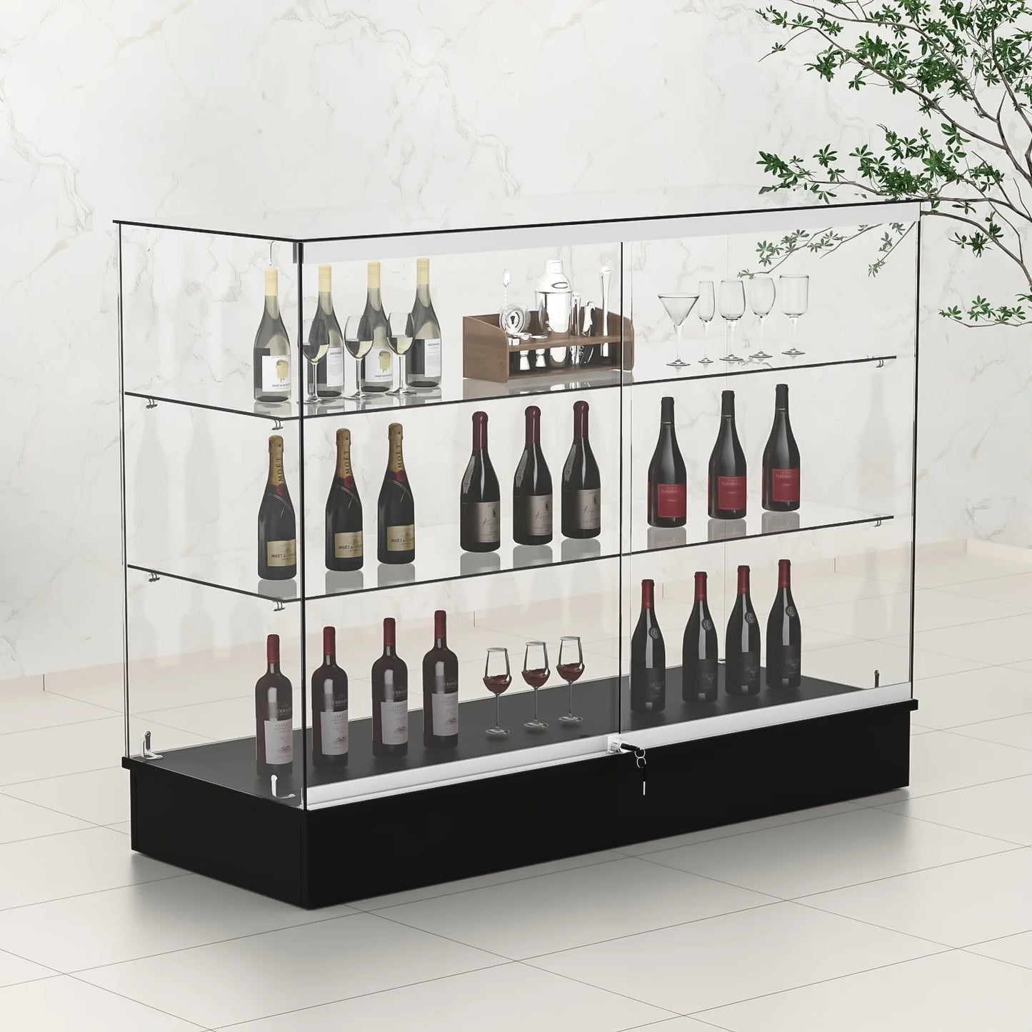 48" W x 18" D x 38" H - White Full Vision Retail Display Case, Tempered Glass Display Cabinet with Glass Shelves and Lock, Storage Cabinets for Retail and Collectible Display