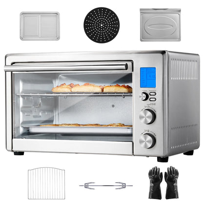 KFFKFF 28L Multifunction Countertop Oven, 1800W, 4-Tier, Front Glass Door, Includes Trays, Wire Racks, Gloves for Home & Commercial