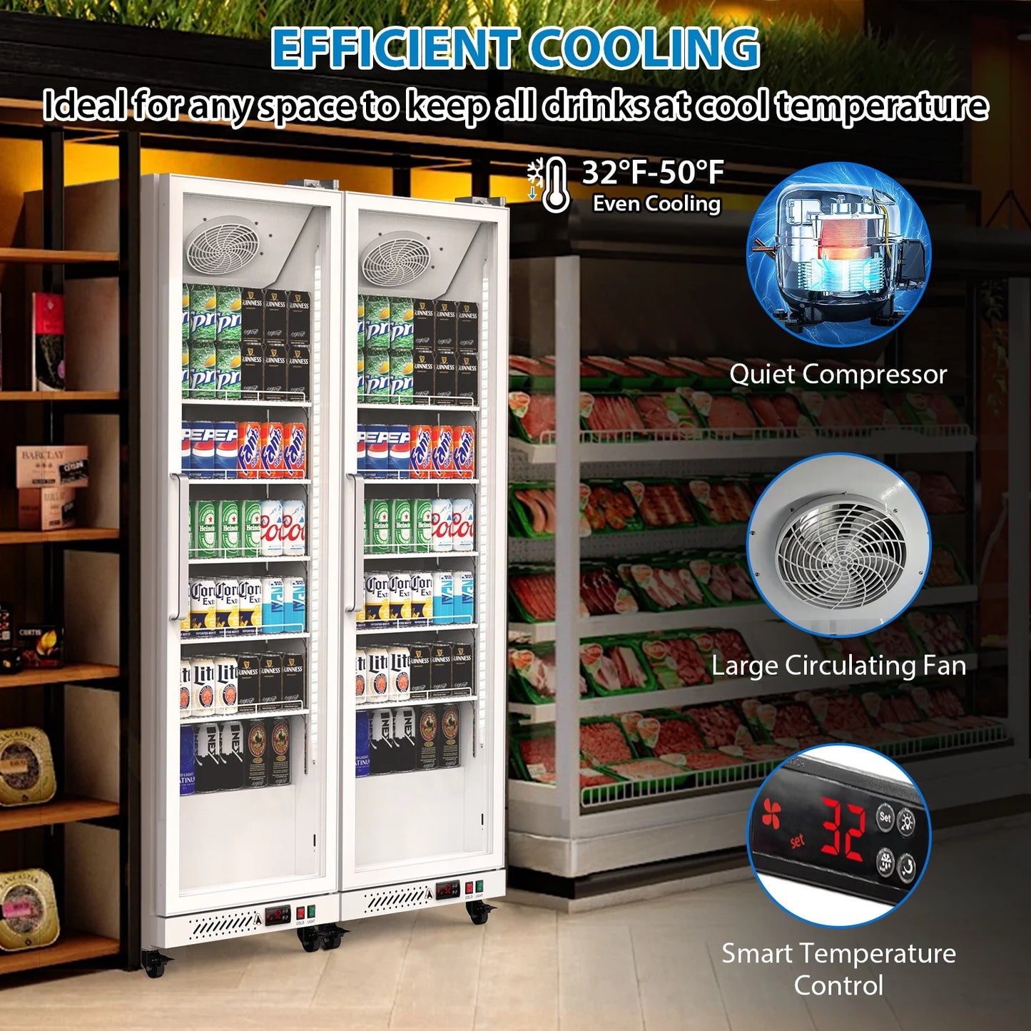 Garvee Commercial Refrigerator,12.4 Cu.ft Display Fridge Merchandiser Upright Beverage Cooler,Single Glass Door Fridge with Adjustable Shelves & LED Lighting,Black
