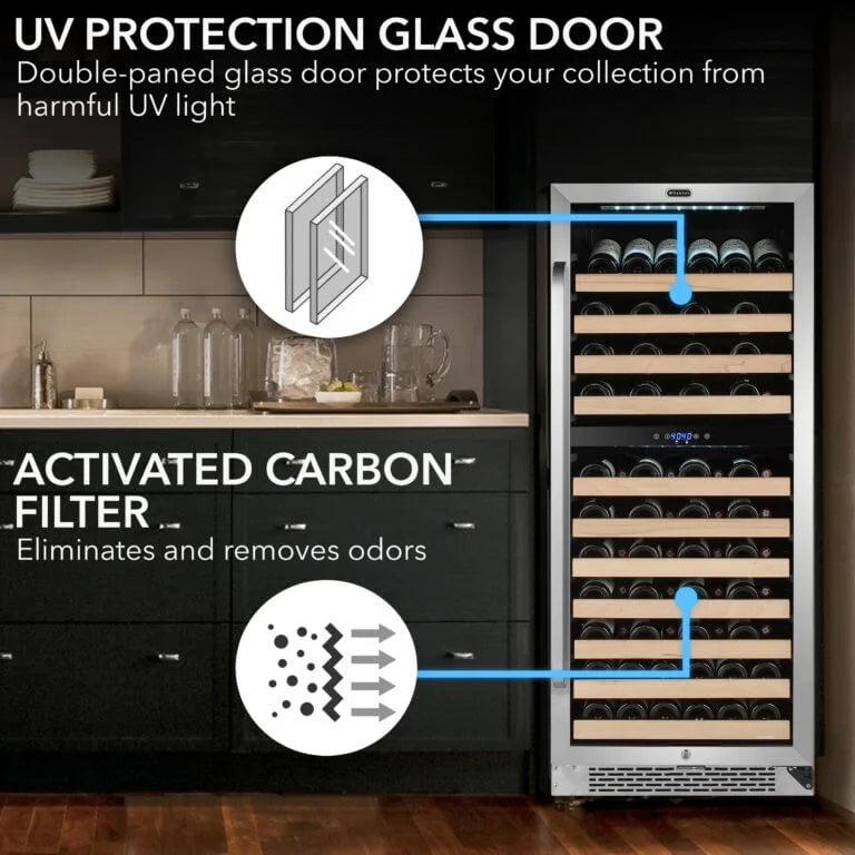 Whynter 24 inch Wine Cooler Refrigerator, 46 Bottle Wine Fridge, Freestanding & Built-in with Reversible Glass Door