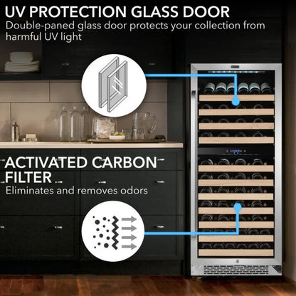 Whynter 24 inch Wine Cooler Refrigerator, 46 Bottle Wine Fridge, Freestanding & Built-in with Reversible Glass Door