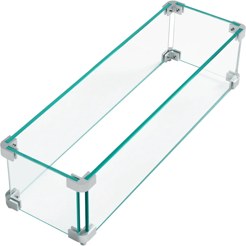 SmileMart 23.5" L x 7.5" W Rectangle Tempered Glass Wind Guard for Fire Pit Table, Clear