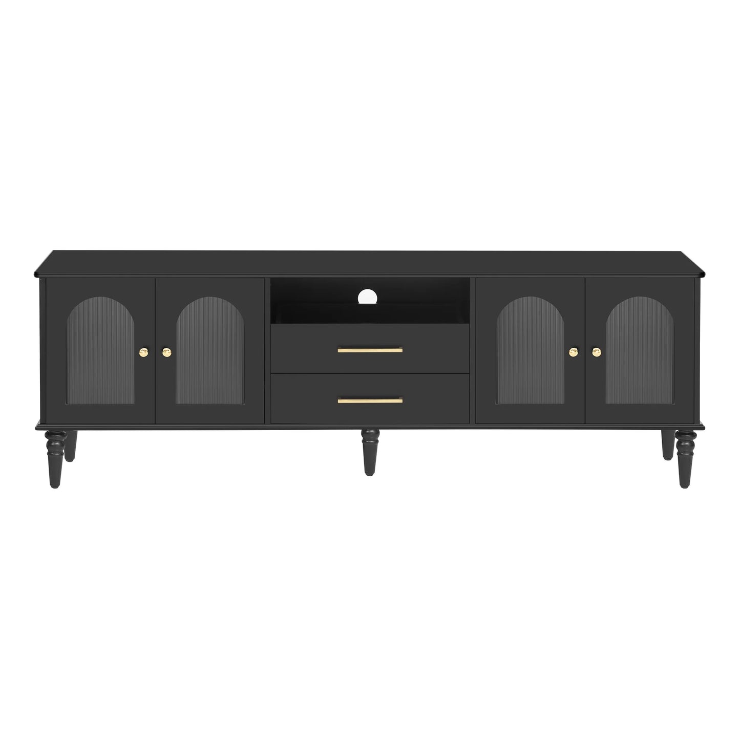Harper & Bright Designs TV Stand with Fluted Glass Doors for 75 inch TV, TV Storage Cabinet Table with Drawers, Wood Media Console Table with Solid Wood Legs for Living Room, White