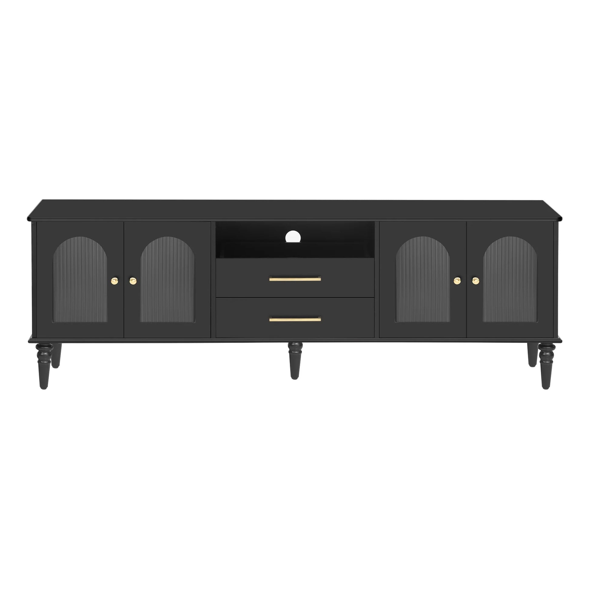 Harper & Bright Designs TV Stand with Fluted Glass Doors for 75 inch TV, TV Storage Cabinet Table with Drawers, Wood Media Console Table with Solid Wood Legs for Living Room, White