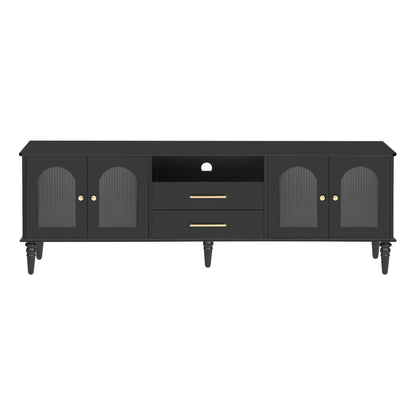 Harper & Bright Designs TV Stand with Fluted Glass Doors for 75 inch TV, TV Storage Cabinet Table with Drawers, Wood Media Console Table with Solid Wood Legs for Living Room, White