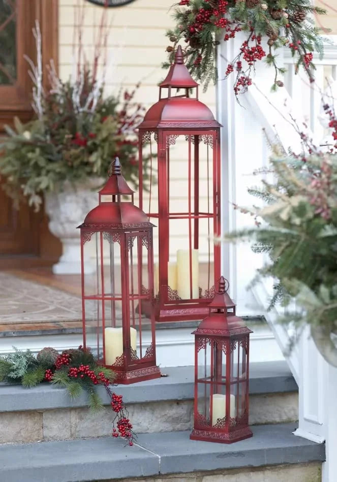 Lantern (Set Of 3) 19.75"H, 28"H, 37"H Metal, Glass