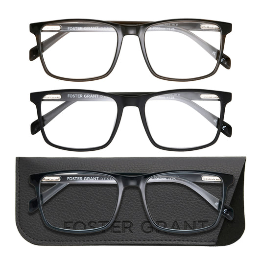 Design Optics by Foster Grant #815 Classic Plastic Square Reading Glasses, 3-pack