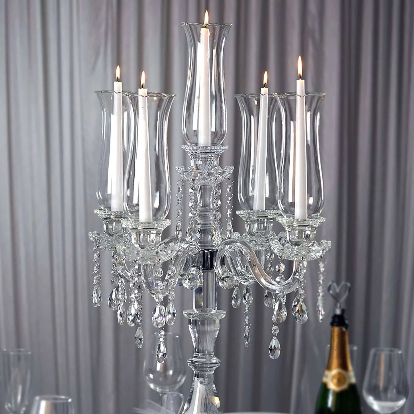 Efavormart 32" Tall 5 Arm PREMIUM Hurricane Taper Crystal Glass Candle Holder Candle Holder Wedding Centerpiece