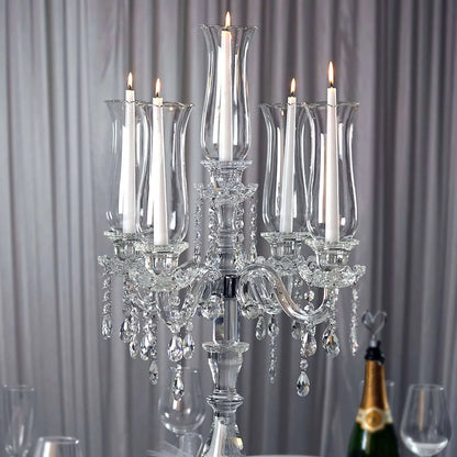 Efavormart 32" Tall 5 Arm PREMIUM Hurricane Taper Crystal Glass Candle Holder Candle Holder Wedding Centerpiece