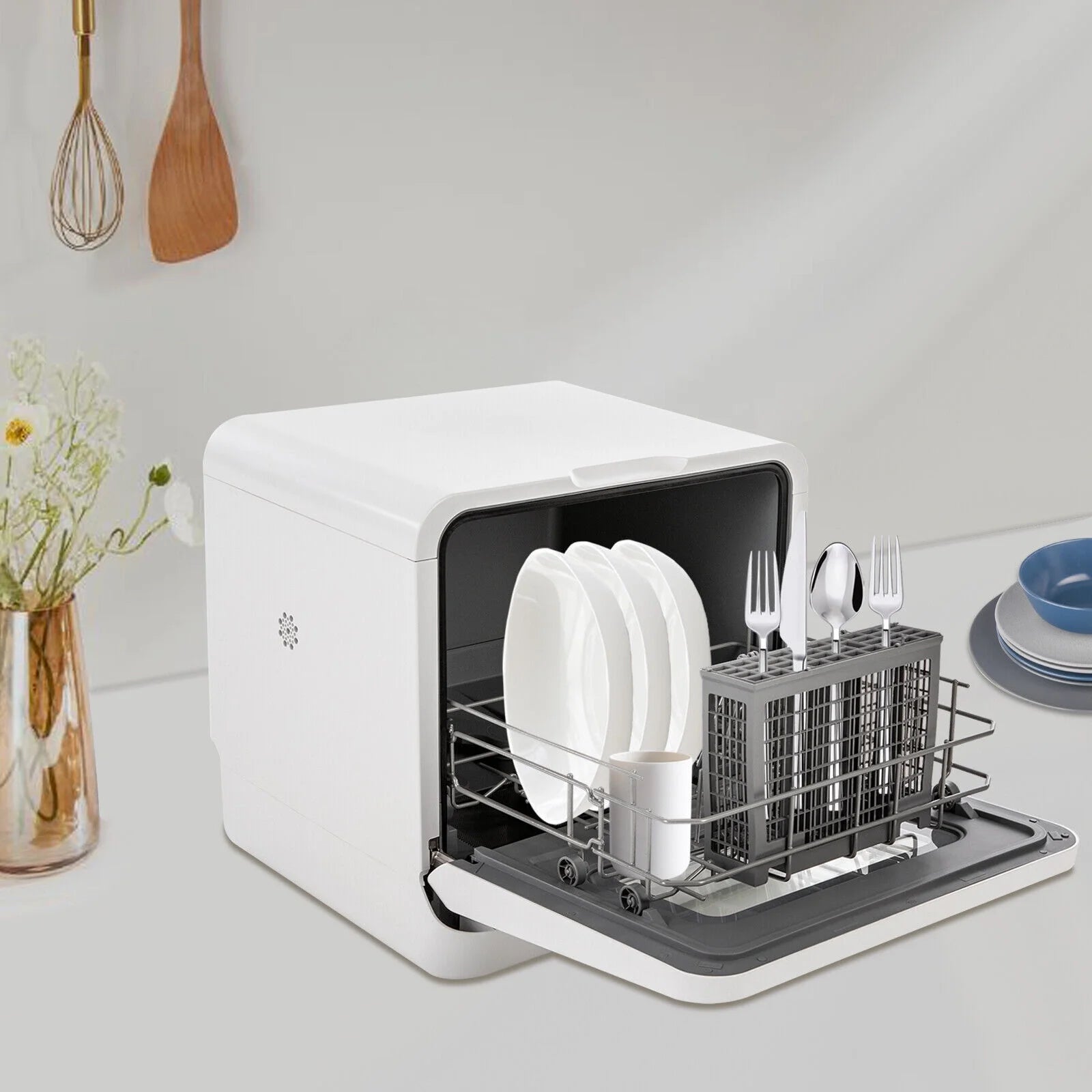 785W 3-in-1 Function Portable Compact Countertop Mini Dishwasher with Water Tank Leak-Proof Air Dry for Cleaning Saucers, Cups, Serving Platters, Glasses