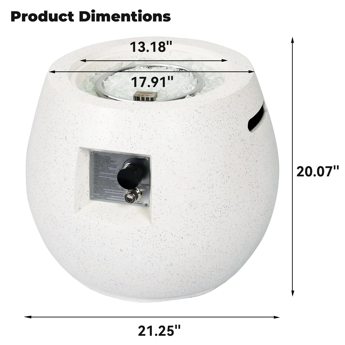 NAGA BAHNA 21" Round Propane Fire Pit 50,000BTU Terrazzo Gas Fire Pit with Glass Stones