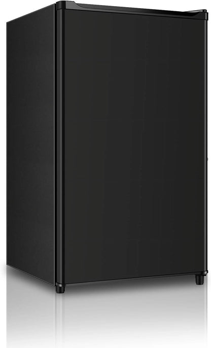 Seaoola Mini Fridge with Freezer, Single Door 4.4 Cu.Ft, Compact Mini Refrigerator, LED Light, Adjustable Thermostat, Removable Glass Shelves, Small Refrigerator for Dorm/Office/Bedroom(Black)