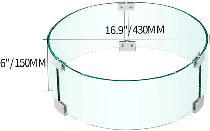 VEVOR Fire Pit Wind Guard, 17 x 17 x 6 inch Glass Flame Guard, Round Glass Shield, 1/4-Inch Thick Fire Table, Clear Tempered Glass Flame Guard, Steady Feet Tree Pit Guard for Propane, Gas, Outdoor