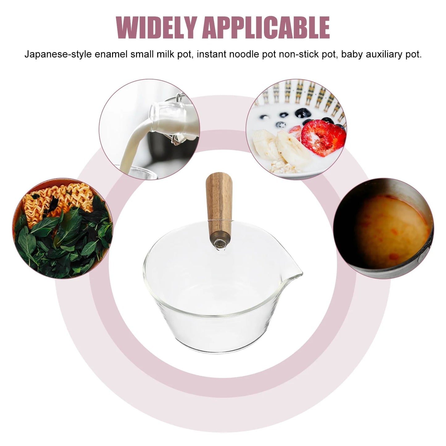 Rosarivae Heat-resistant Glass Pot Multi-function Stockpot Wooden Handle Milk Boiling Pot for Home