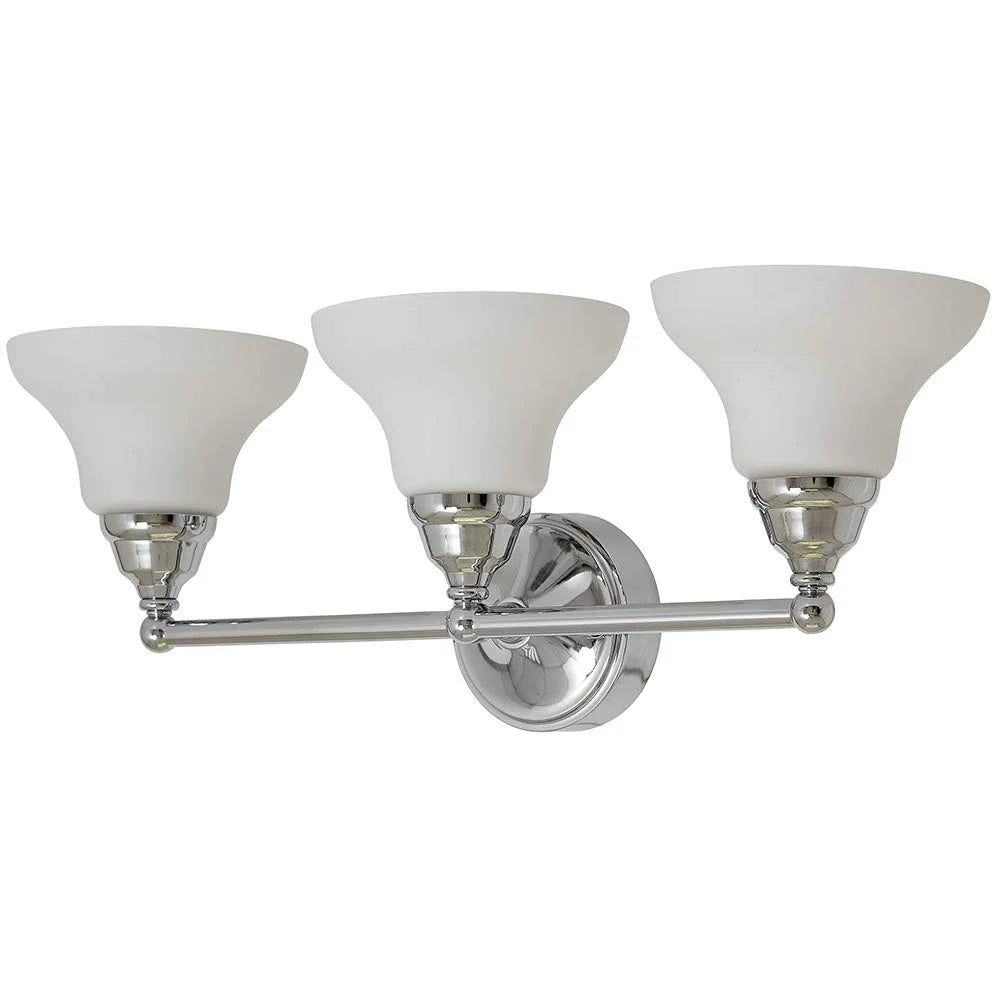 Triple Fanned Glass Shade Light Classic Polished Silver Vanity Fixture LED