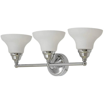 Triple Fanned Glass Shade Light Classic Polished Silver Vanity Fixture LED