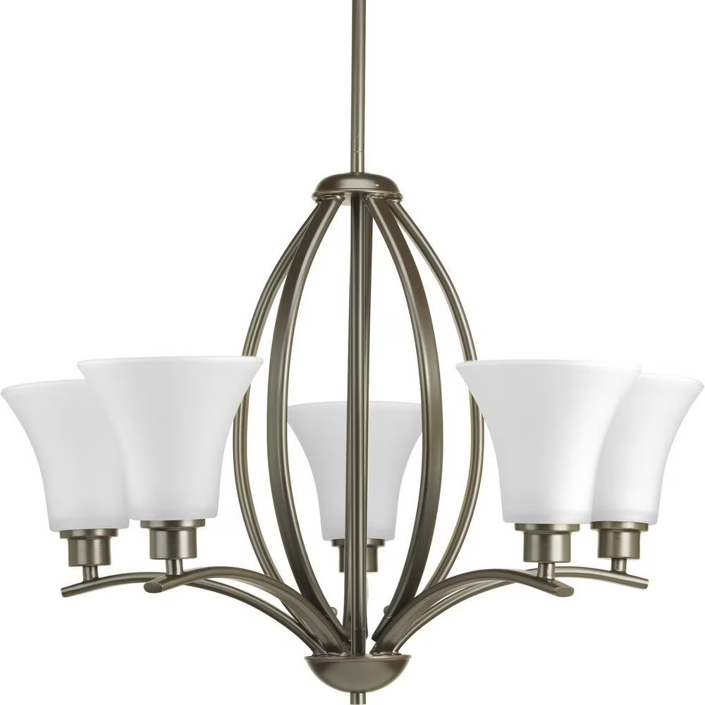 P4490-20W-Progress Lighting-Joy - 18.875 Inch Height - Chandeliers Light - 5 Light - Line Voltage-Antique Bronze Finish-Etched White Glass Color