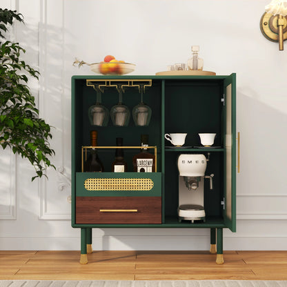CBJCBJ Wine Bar Cabinet, Modern Coffee Cabinet with 3 Rows of Glass Racks, Sideboard Cabinet, Black