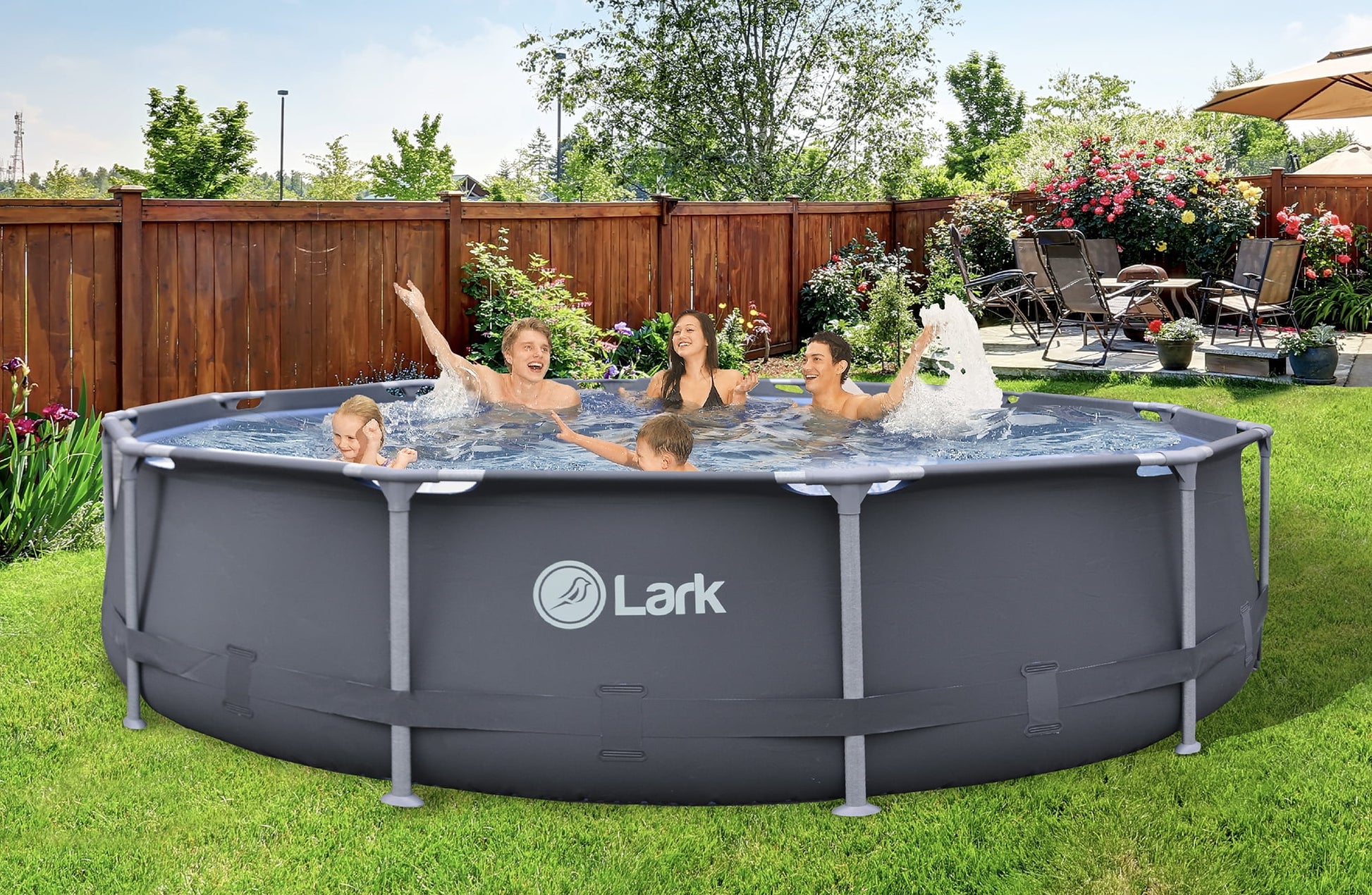Lark Rustproof 12' ft. x 30" inch Fiberglass Frame Backyard Above Ground Swimming Pool with 530-Gallon Filtration Pump