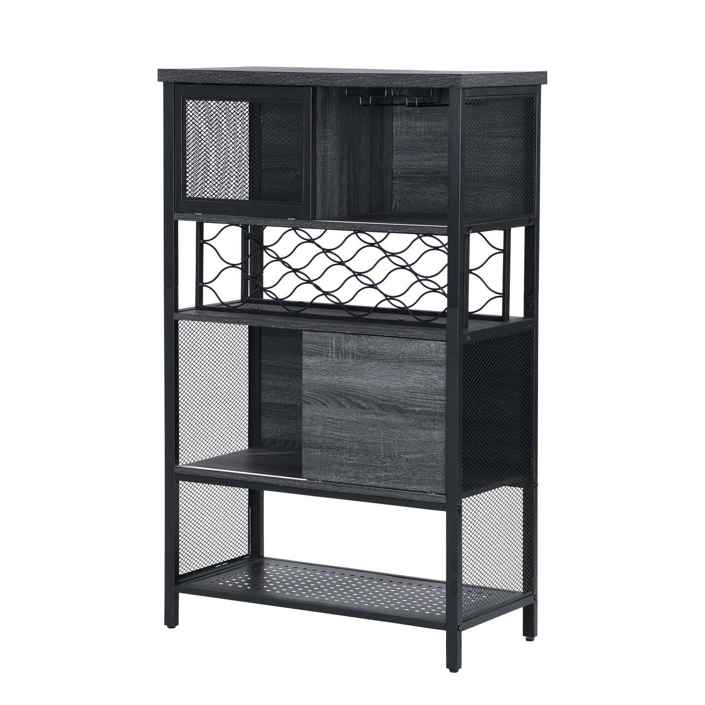 Industrial Bar Cabinet with Wine Rack, Rustic Wine Cabinet for Liquor and Glasses, Farmhouse Coffee Bar Cabinet with Storage, Rustic Buffet and Sideboard for Dining Room, Living Room, Kitchen, L0153
