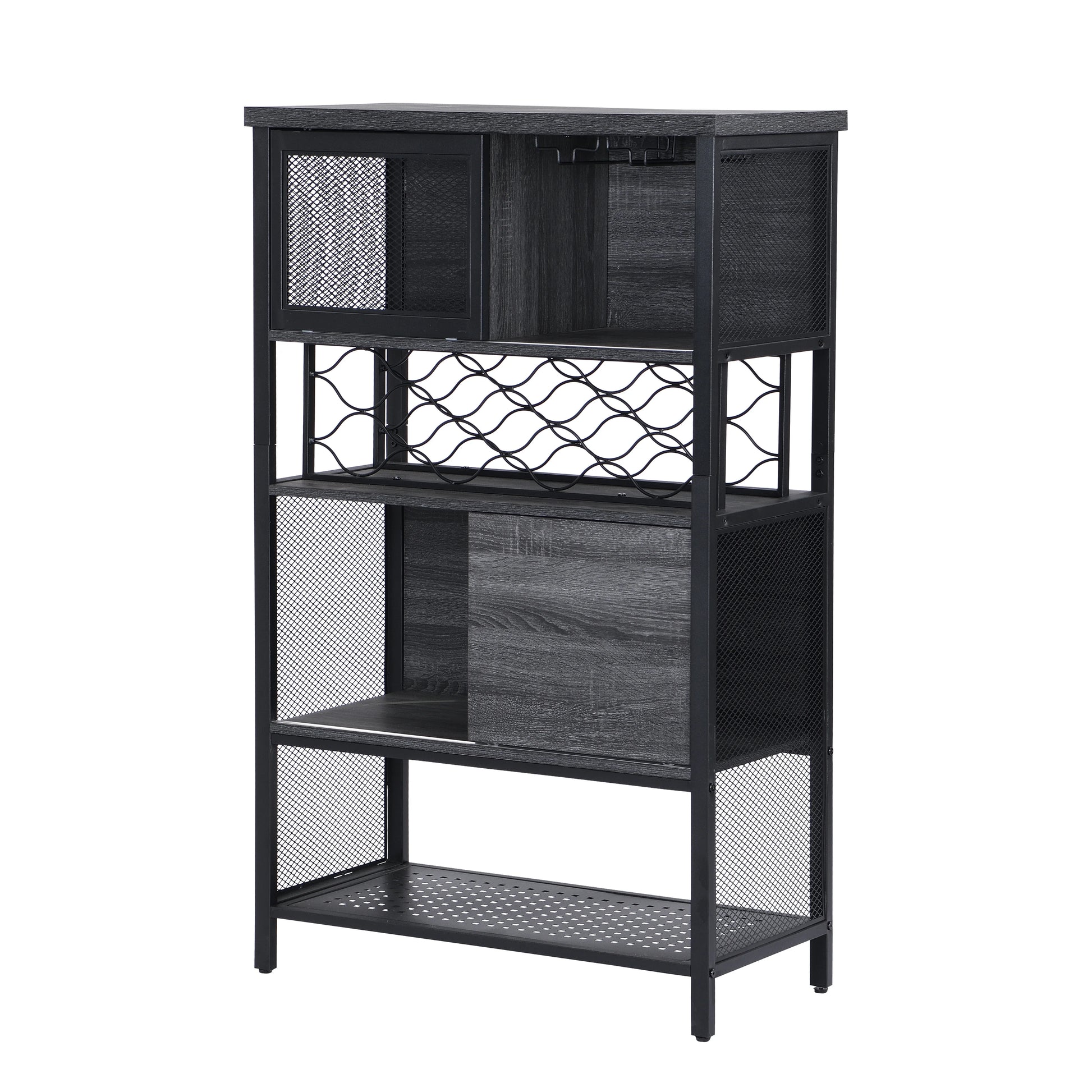 Industrial Bar Cabinet with Wine Rack, Rustic Wine Cabinet for Liquor and Glasses, Farmhouse Coffee Bar Cabinet with Storage, Rustic Buffet and Sideboard for Dining Room, Living Room, Kitchen, L0153
