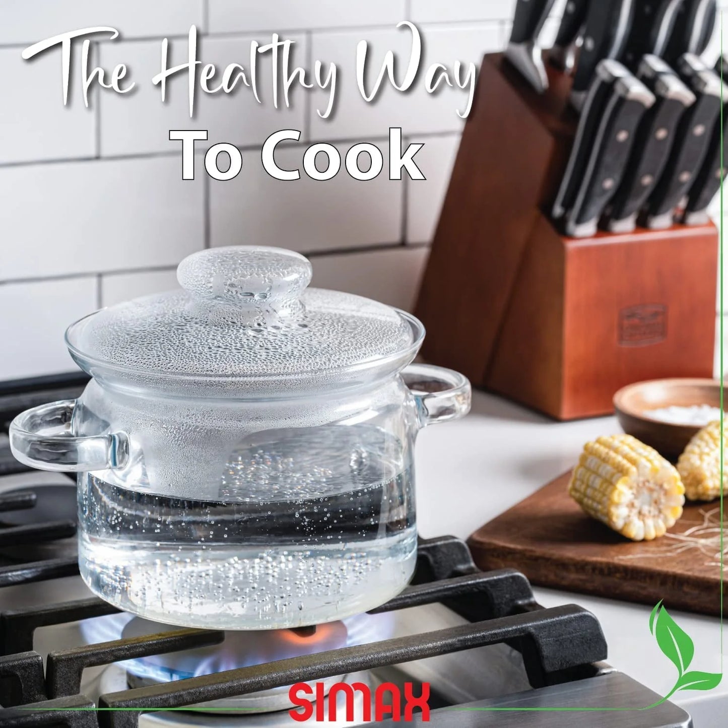 Simax Glassware 1.5 Quart Glass Pot With Lid | Heat Resistant Handles Doubles as Serving Dish - Made from Oven, Microwave, Stove and Dishwasher Safe Borosilicate Glass Small Glass Pot
