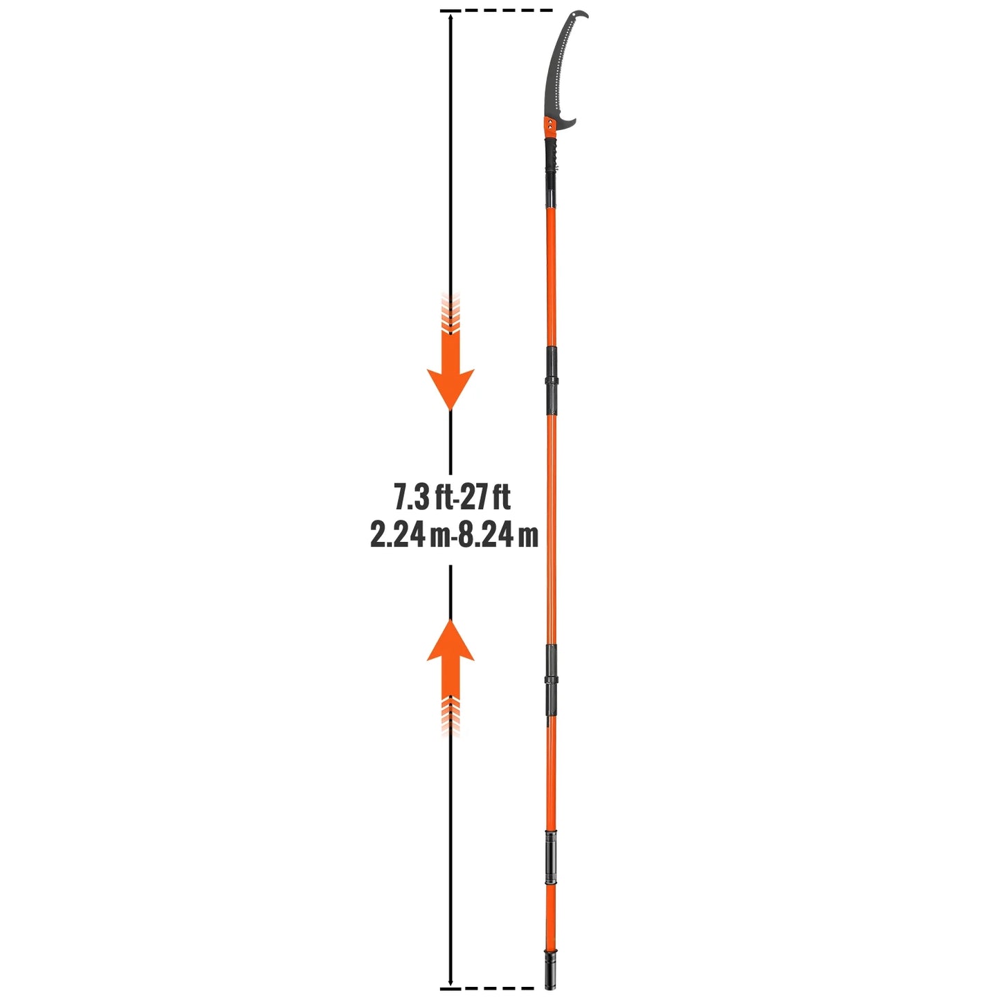 KFFKFF Manual Pole Saw Extendable Tree Pruner 7.3-27ft Fiberglass Pole Hook Knife