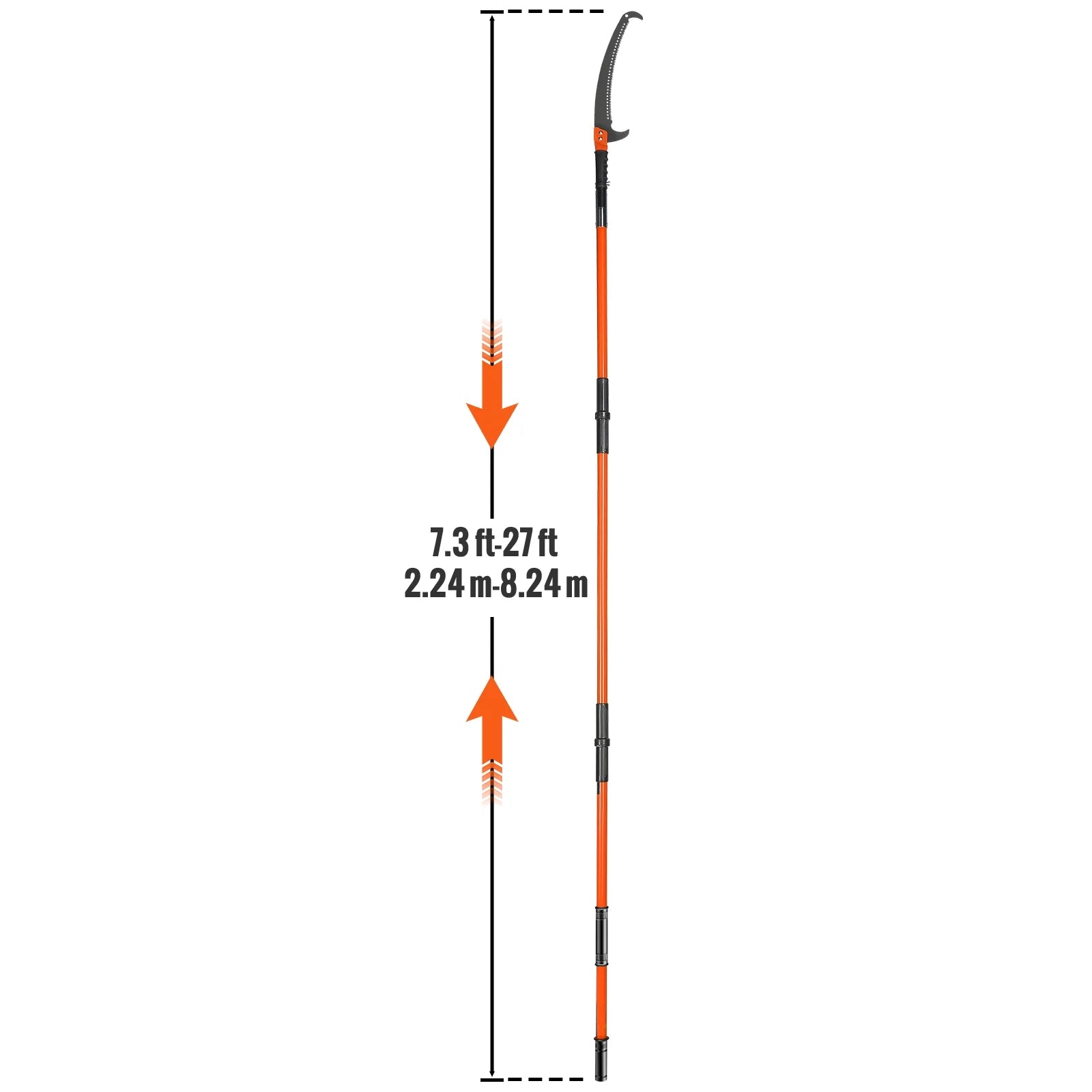 KFFKFF Manual Pole Saw Extendable Tree Pruner 7.3-27ft Fiberglass Pole Hook Knife