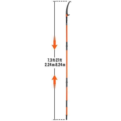 KFFKFF Manual Pole Saw Extendable Tree Pruner 7.3-27ft Fiberglass Pole Hook Knife