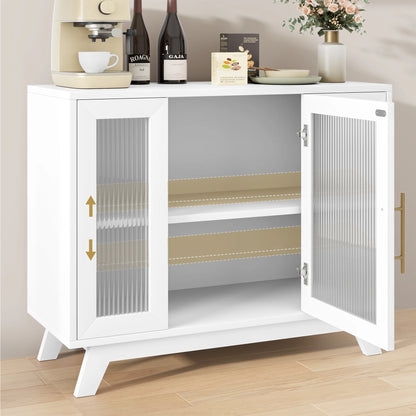 Modern Sideboard Buffet Cabinet with Fluted Glass Doors, 36'' Storage Cabinet with Adjustable Shelf, Wooden Coffee Cabinet, Accent Cabinet for Kitchen, Living Room