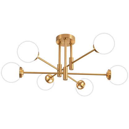 Deyidn Modern 6-Light Sputnik Chandelier with Milky White Glass Shades, 31 Inch Gold Pendant Lighting for Dining Room