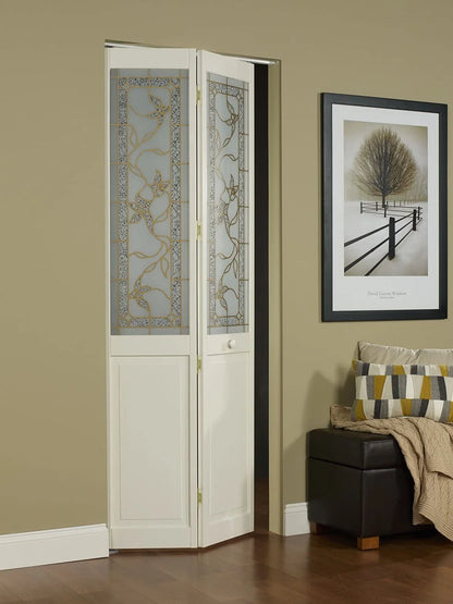 LTL Home Products Pinecroft Tuscany Decorative Glass/Raised Panel Interior Bifold Solid Pine Wood Door, 24" x 80", Unfinished Pine 24x80 Inch