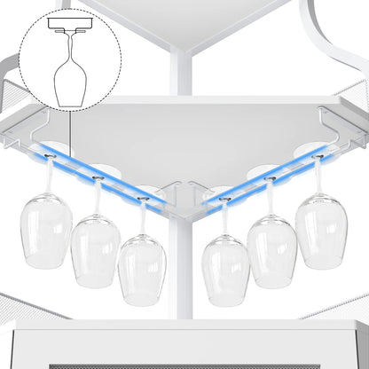 Joyspirit Farmhouse Corner Wine Cabinet, Rustic White Liquor and Coffee Bar Cabinet with Removable Wine Rack, Glass Holder, Mesh Door, and Adjustable Shelves.
