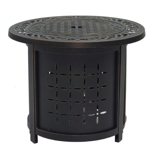 iPatio Outdoor Cast Aluminum 30" Round Firepit Table: Durable and Modern Patio Firepit Table with Lid and Glass Firebeads for Outdoor Heating and Entertainment