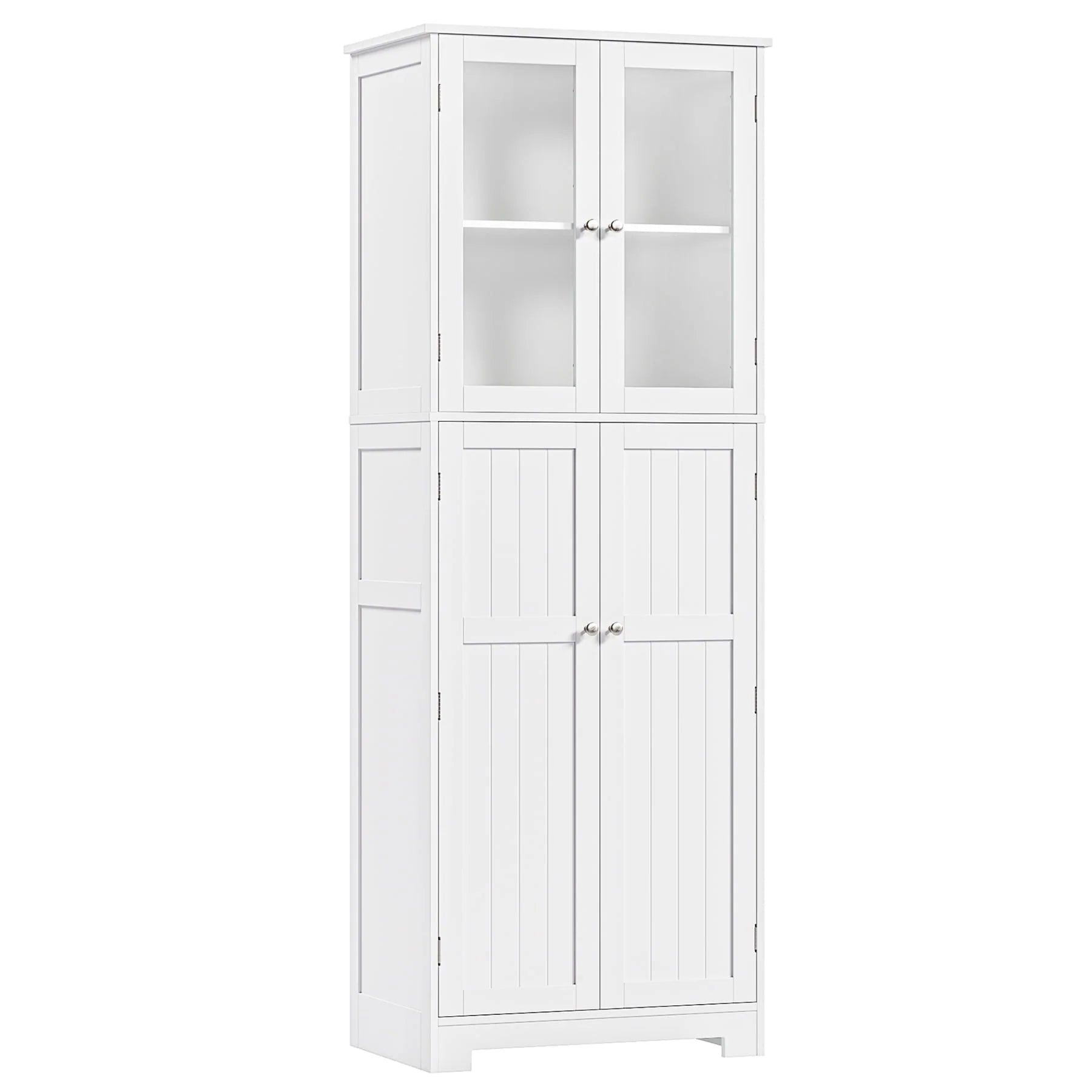 Homfa 67'' Farmhouse Kitchen Pantry Cabinet, Tall Storage Cabinet with Frosted Glass Doors for Dining Room, White