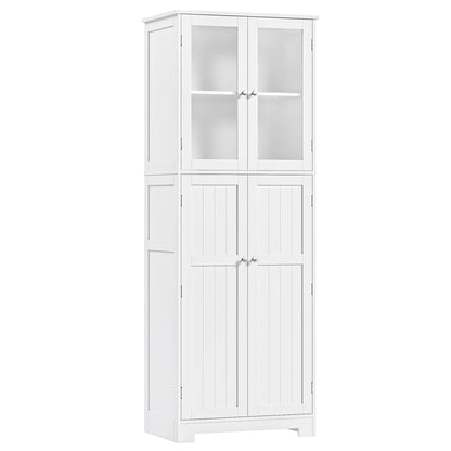 Homfa 67'' Farmhouse Kitchen Pantry Cabinet, Tall Storage Cabinet with Frosted Glass Doors for Dining Room, White