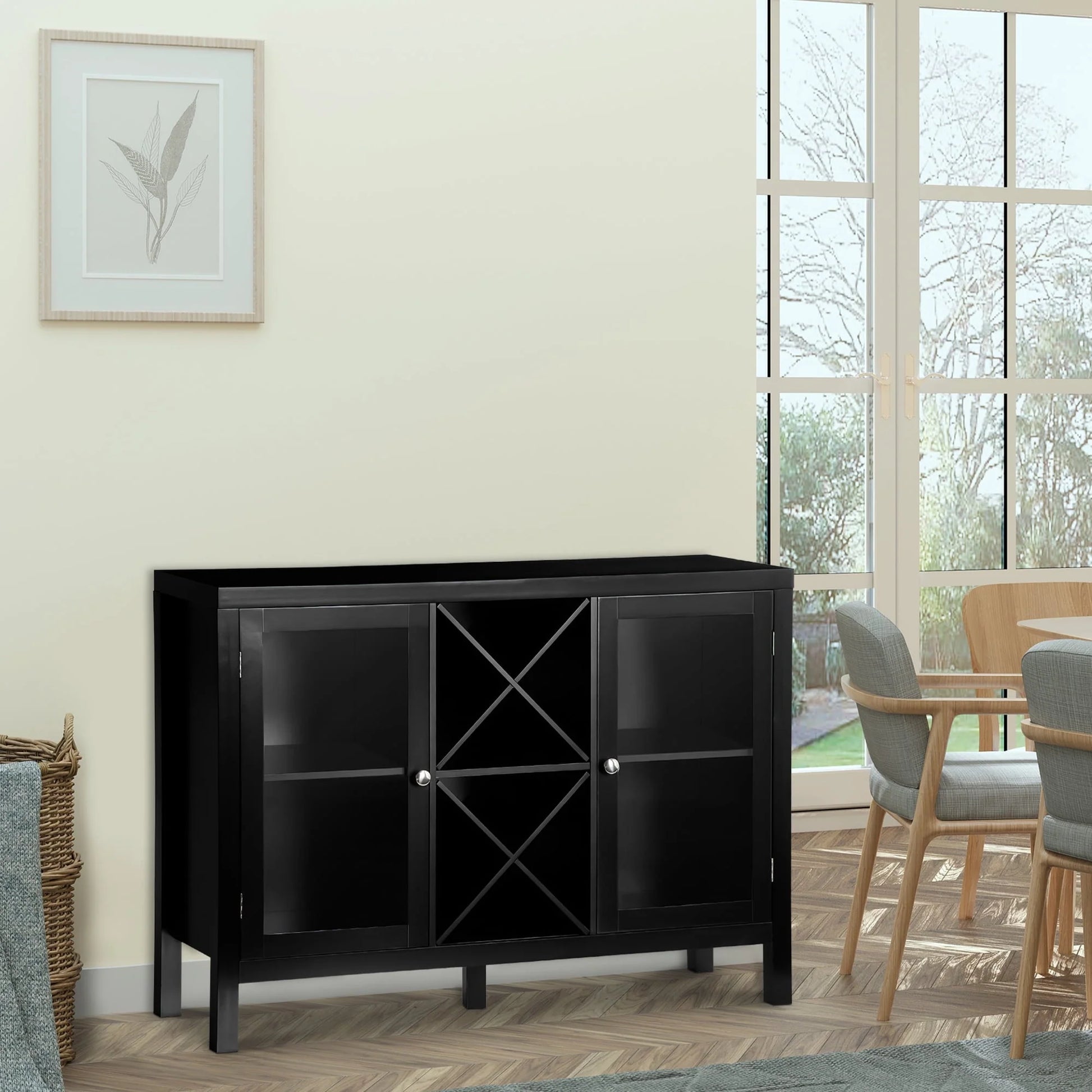 HOMCOM Coffee Bar Cabinet, Sideboard Buffet Cabinet with Removable Wine Rack, Tempered Glass Door and Adjustable Shelves, Wine Cabinet for Living Room, Kitchen, Entryway, Black