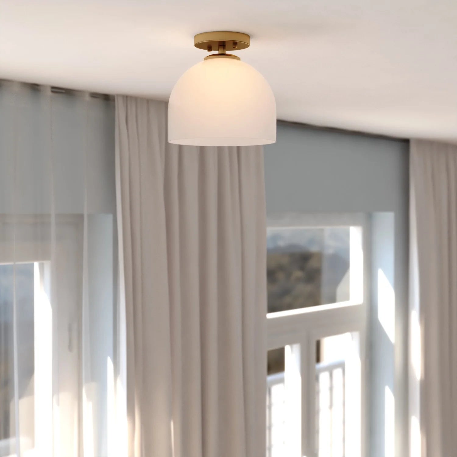 Shelby 9.25-in W Gold Brass Transitional Semi Flush Mount Ceiling Light White Glass
