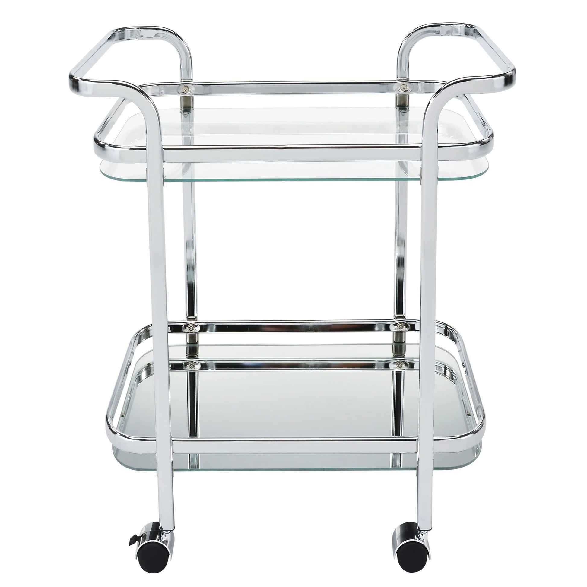 Contemporary Home Living 2-Tier Bar Cart with Glass Top - 29.5" - Chrome and Clear