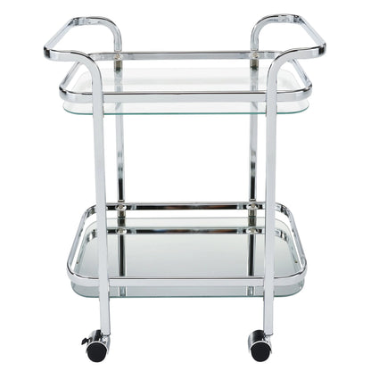 Contemporary Home Living 2-Tier Bar Cart with Glass Top - 29.5" - Chrome and Clear
