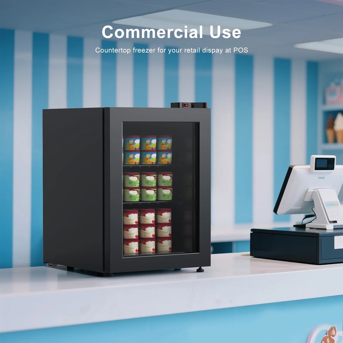 Northair 2.1 Cu Ft Countertop Display Glass Door Freezer with LED Light Perfect for Ice Cream at POS