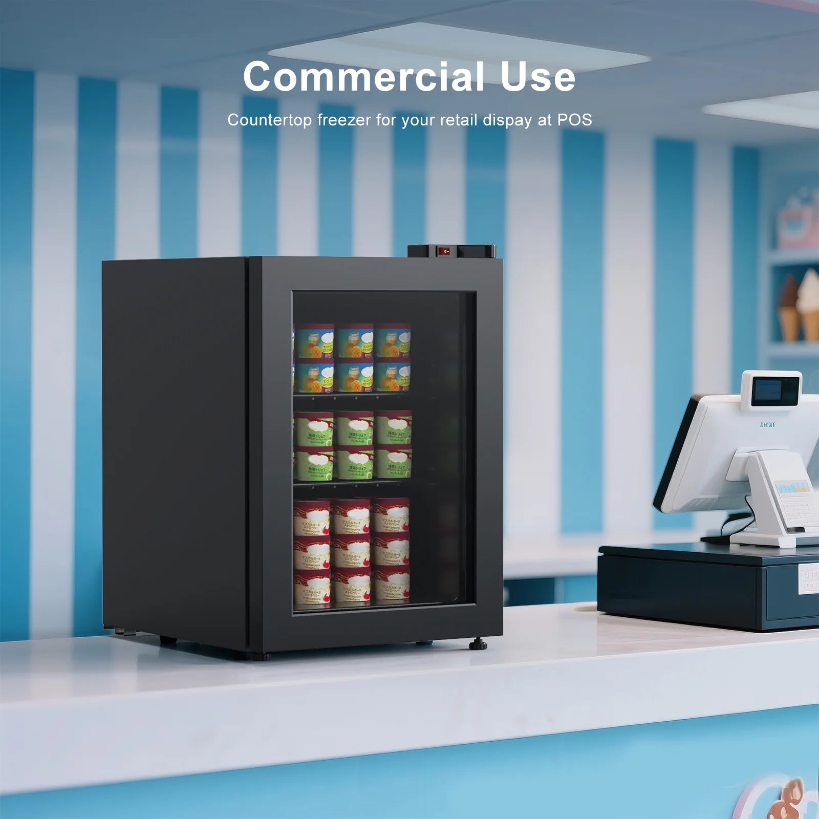Northair 2.1 Cu Ft Countertop Display Glass Door Freezer with LED Light Perfect for Ice Cream at POS