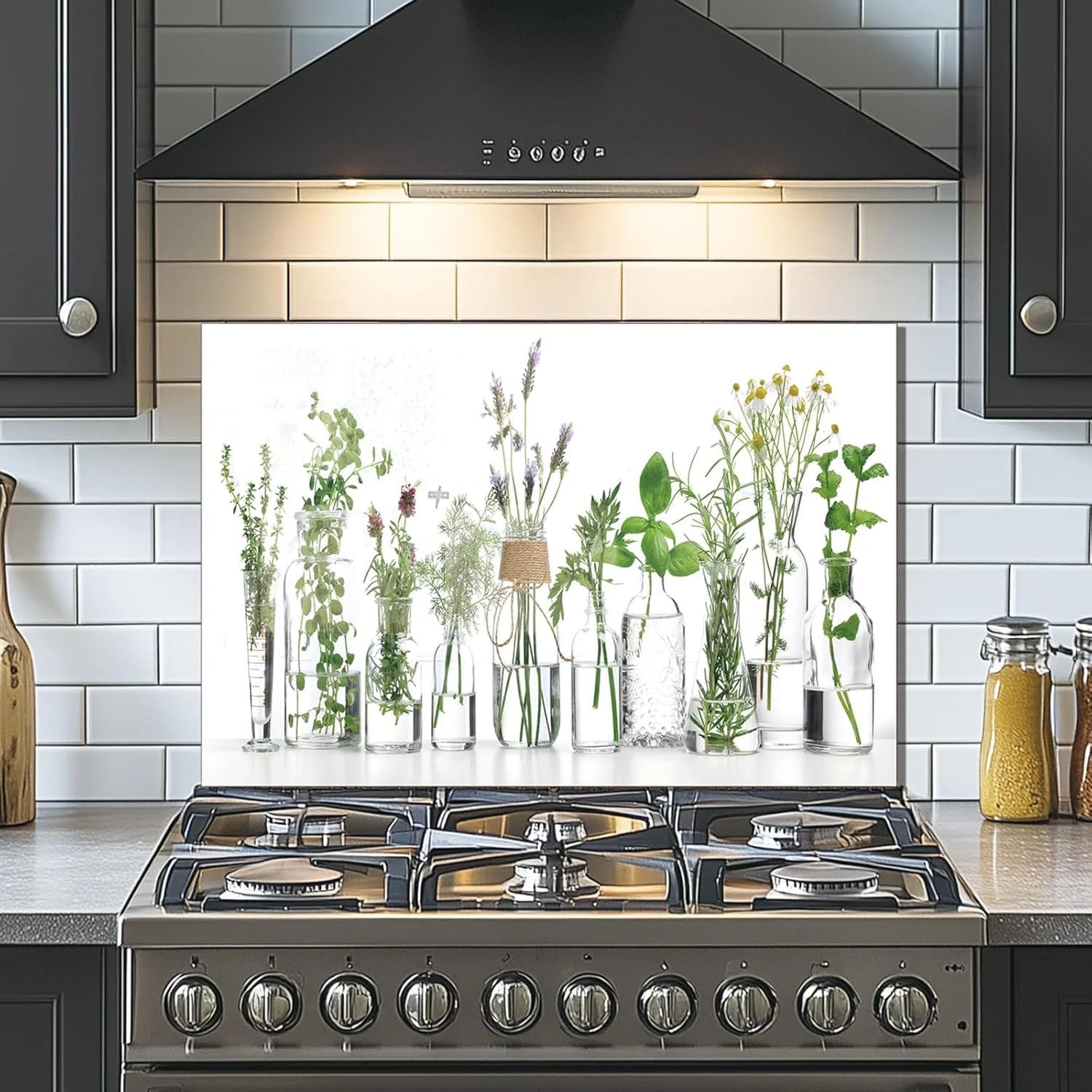 tempered glass backsplash for stove, Green plants Stove Splashback, Glass Backsplash, Used for Kitchen Wall Protection and Decoration, Easy to Install and Clean. (30x16'')