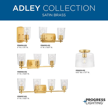 Adley Collection Three-Light Satin Brass Etched White Glass New Traditional Semi-Flush Convertible Light